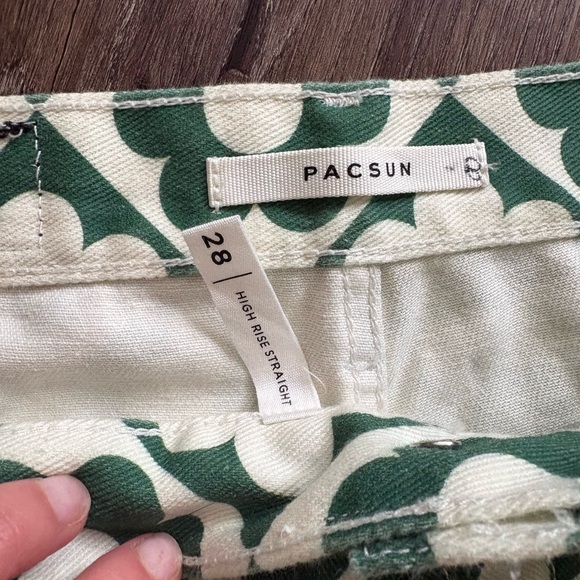 Pac Sun Green & White Retro Floral Button Fly Jeans Size 28 | - Picture 6 of 8